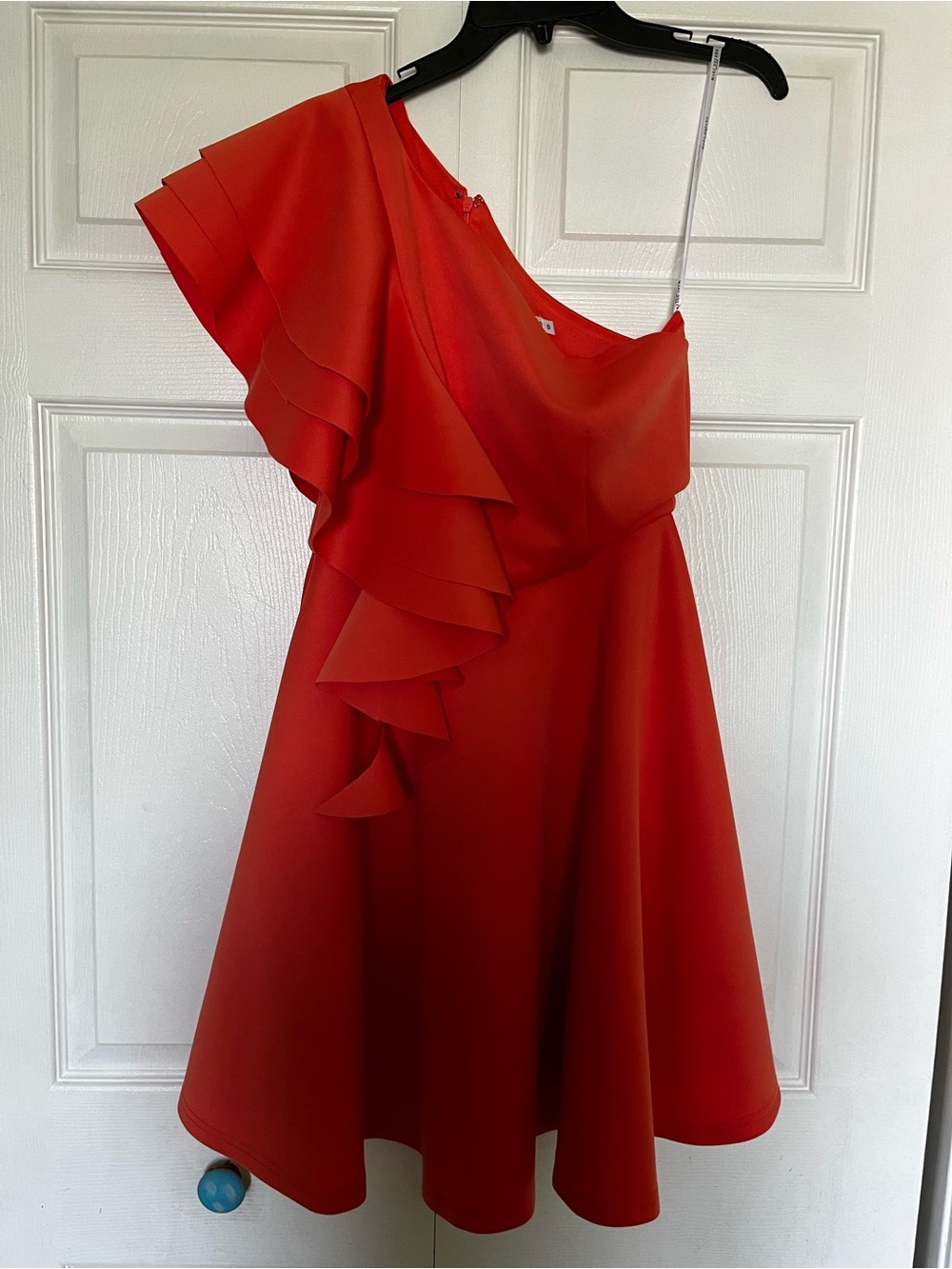 One-Shoulder Red Ruffle Cocktail Dress